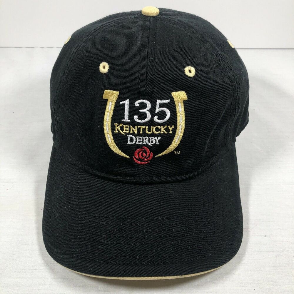 Kentucky Derby 135 Baseball Hat Cap Adjustable Black With A Red Rose W/date